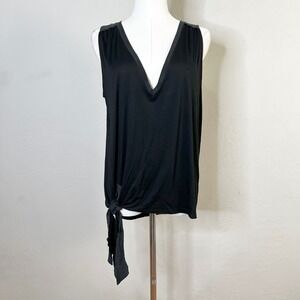 Feel The Piece Terre Jacobs Black Deep V-Neck Silk Trim Side Tie Tank Top M/L
